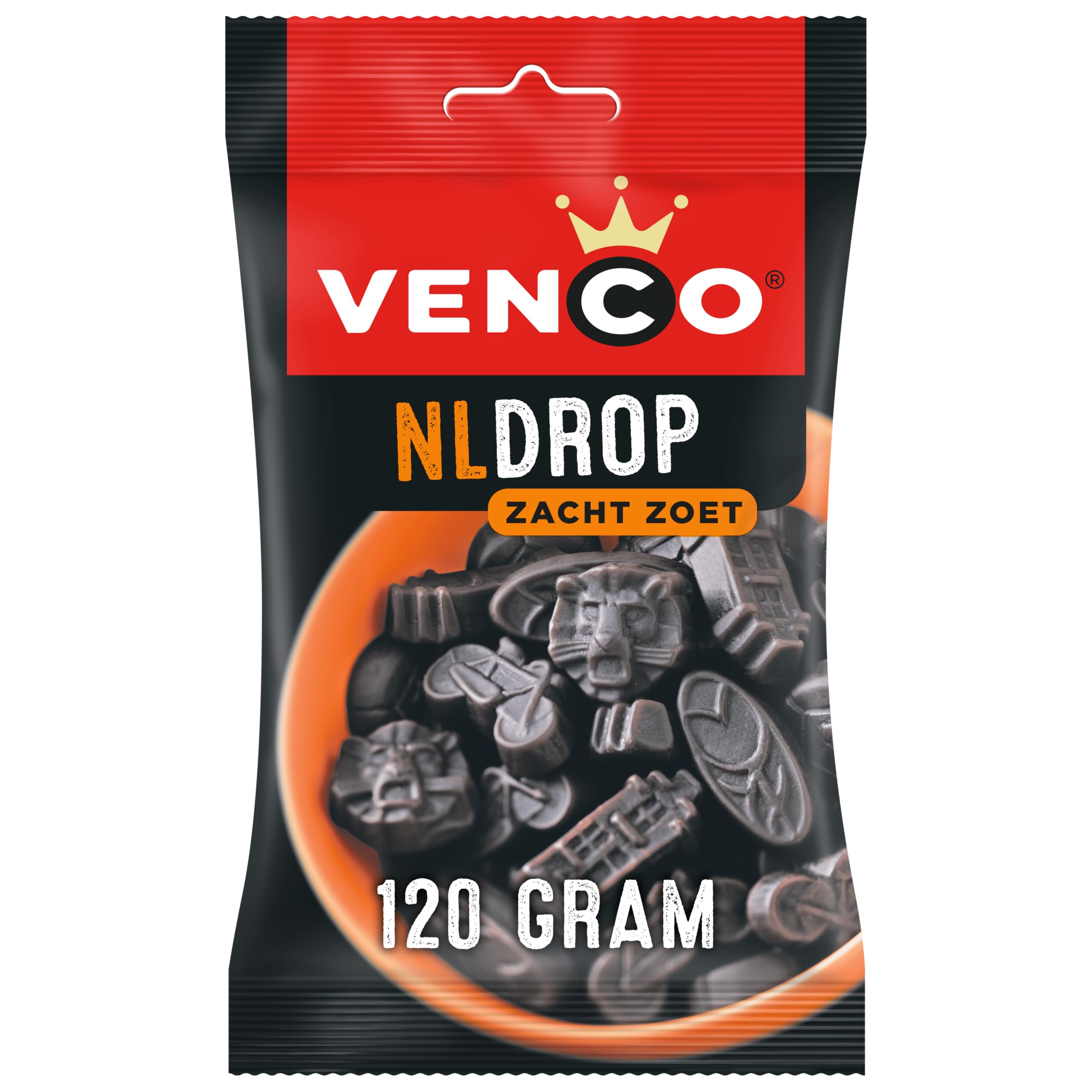 Venco NL Drop black licorice bag front view, a bold, chewy snack.
