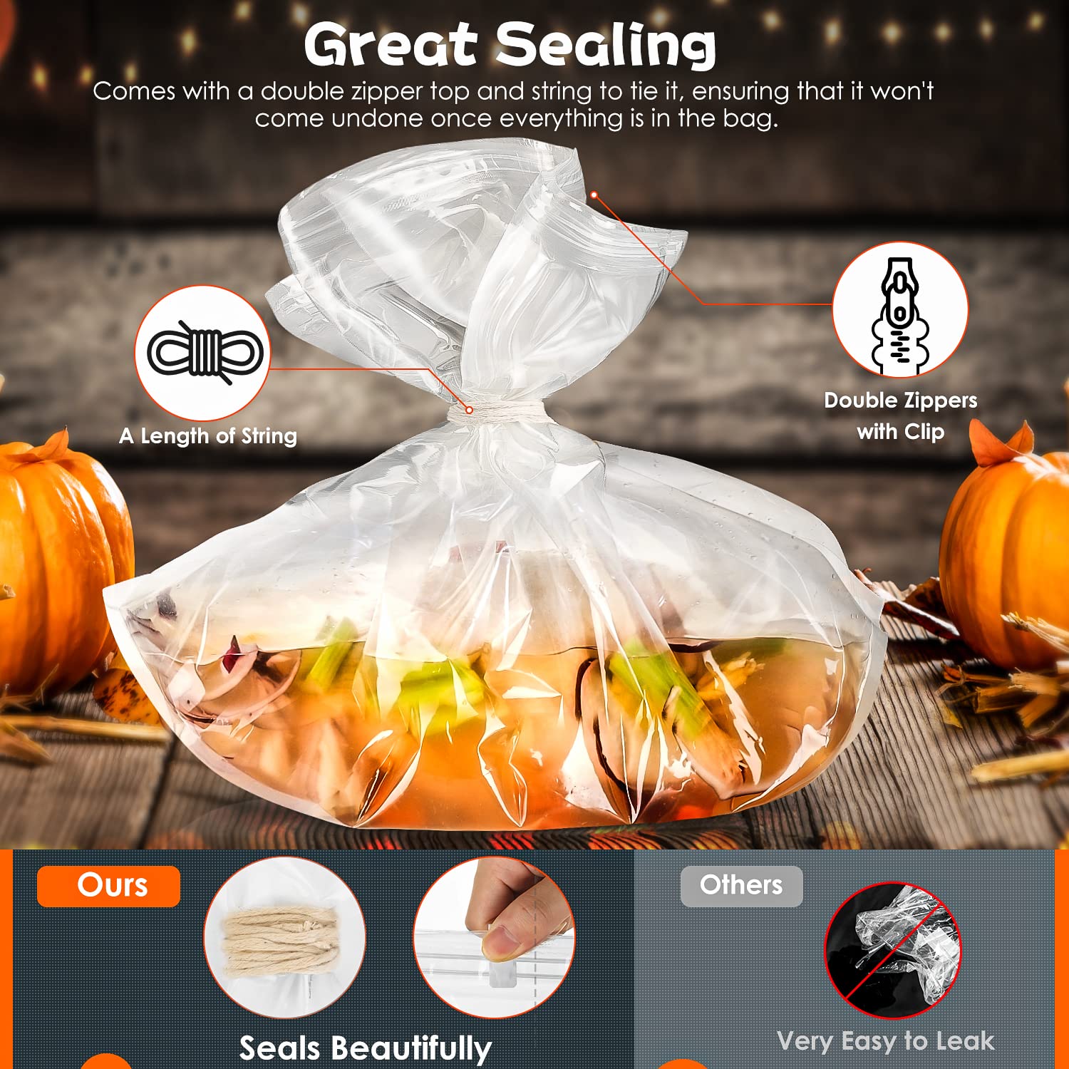 Venrothy brine bag with leak-proof top prevents leaks during brining