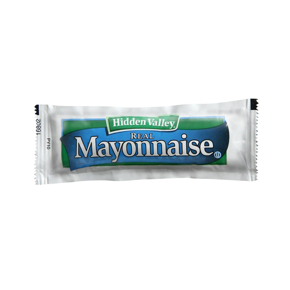 Close-up of Ventura Foods Hidden Valley Real Mayonnaise 12g packet highlighting creamy texture