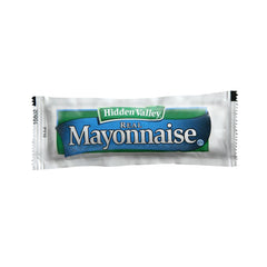 Close-up of Ventura Foods Hidden Valley Real Mayonnaise 12g packet highlighting creamy texture