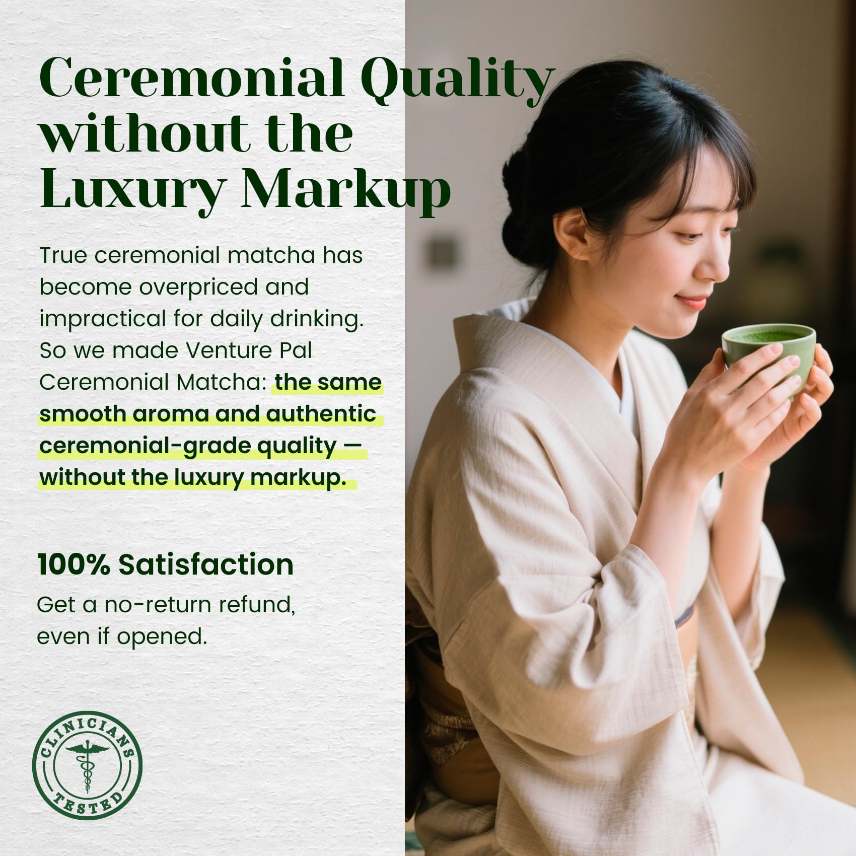 Venture Pal matcha in a mug with frothy green layer.