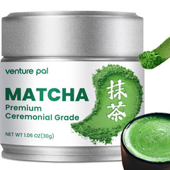 Venture Pal ceremonial matcha tin top view preserves freshness.