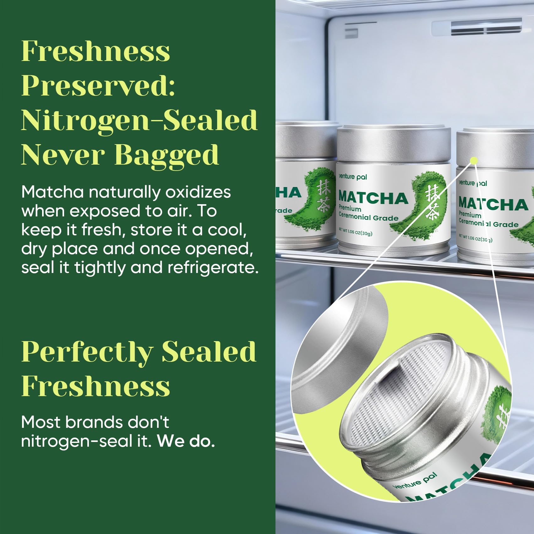 Venture Pal vegan gluten-free matcha supports plant-based lifestyle.