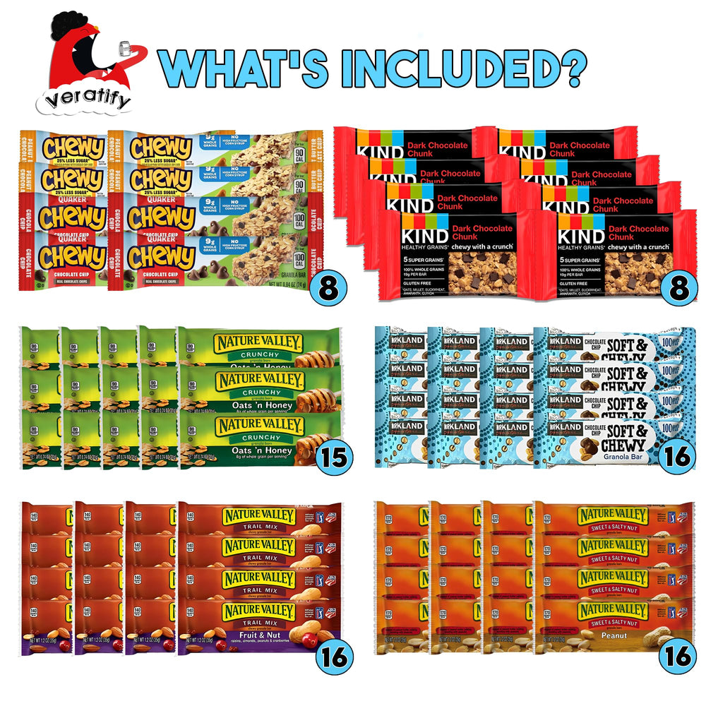 Veratify bars with nuts and fruit visuals emphasize wholesome convenient snack options