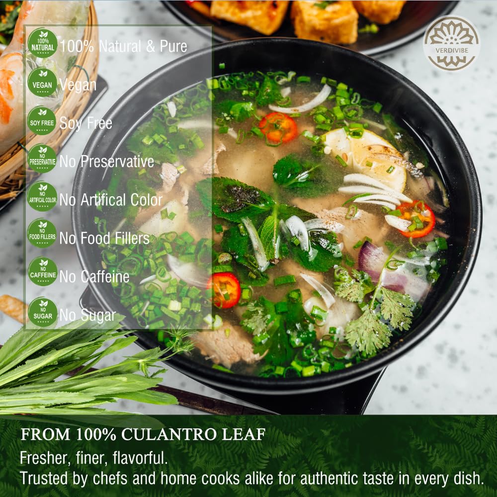 VERDIVIBE dried culantro leaves texture emphasizes crisp natural quality without additives.
