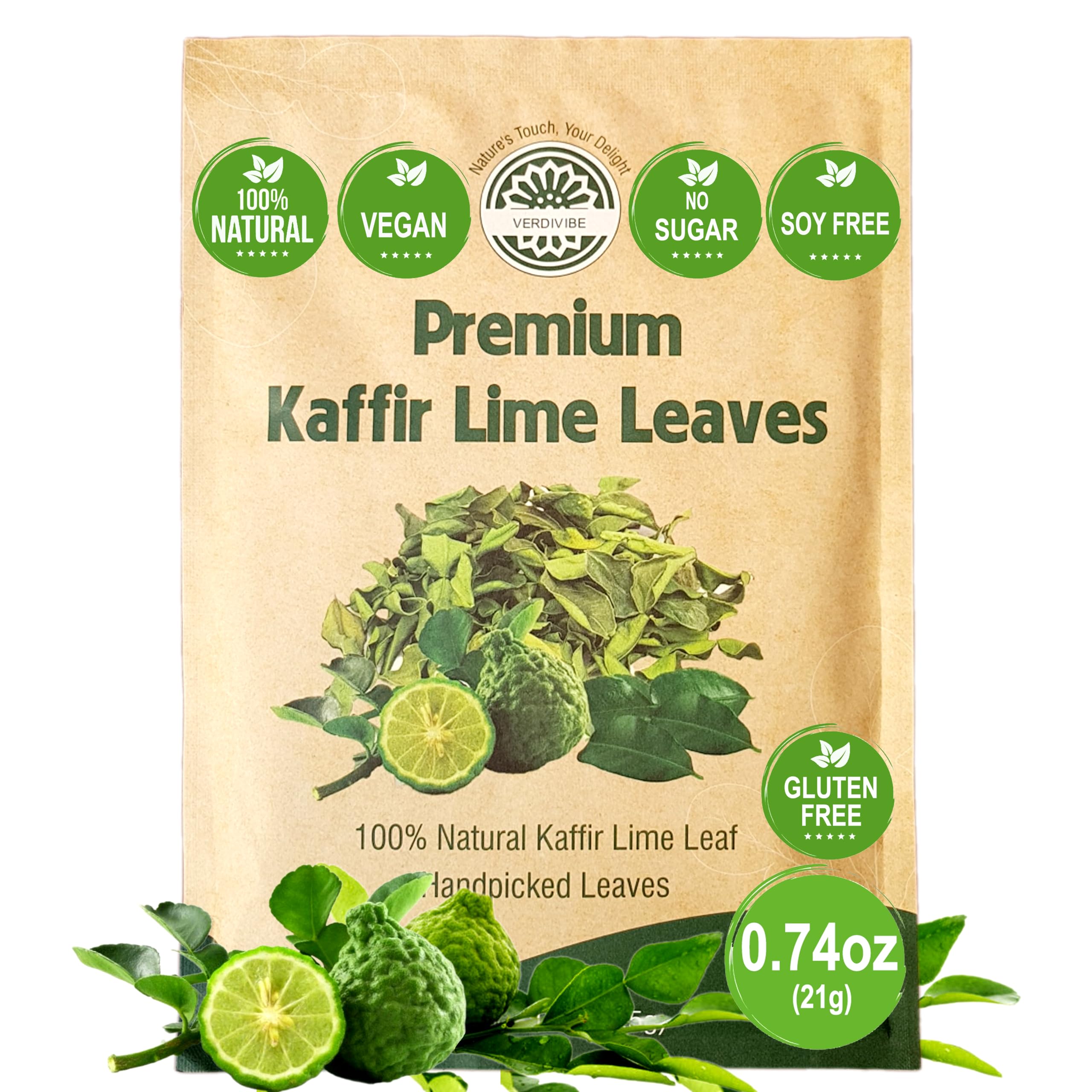 VERDIVIBE premium dried kaffir lime leaves pack closeup highlighting vibrant aroma for Thai recipes.