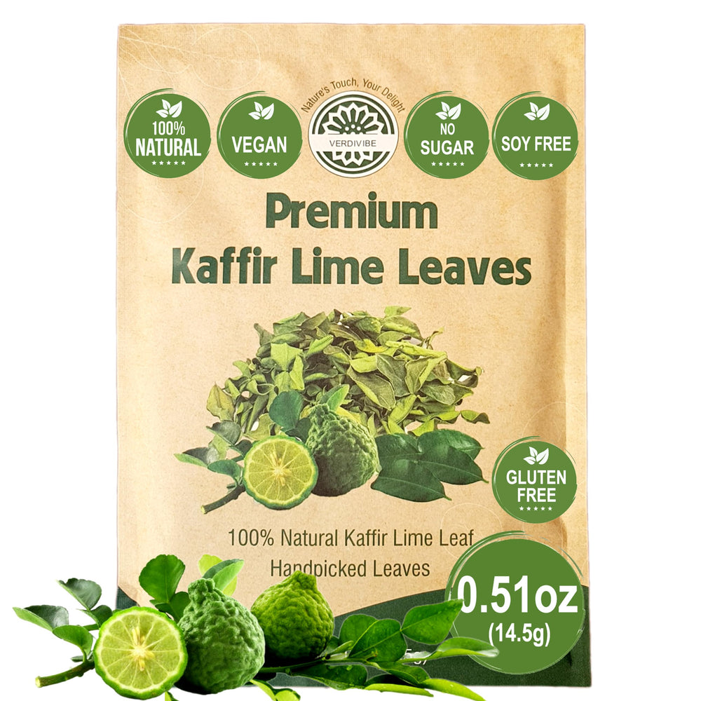 VERDIVIBE premium kaffir lime leaves pack front view for authentic Thai flavor