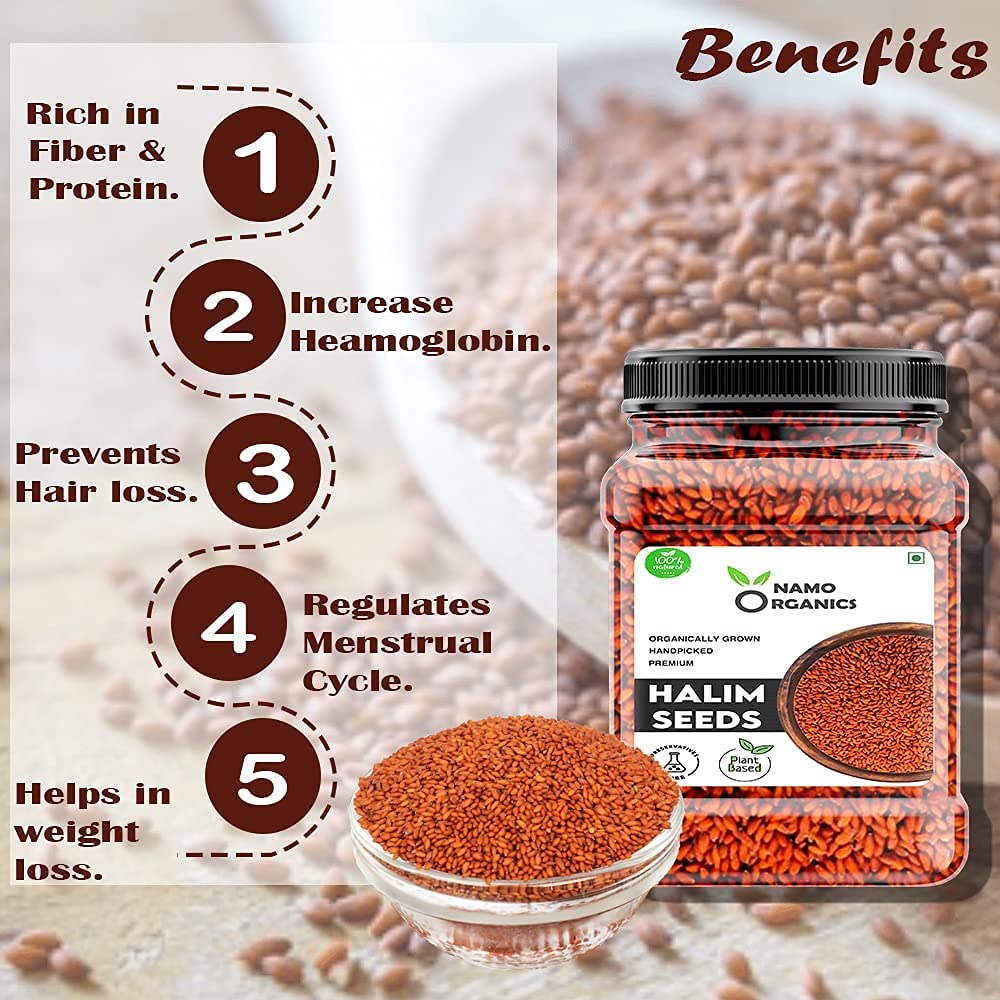 Verem Namo Organics Halim seeds displayed with lemon water for easy daily hydration.