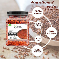 Verem Namo Organics Halim seeds ready for soups, stews, and salads.