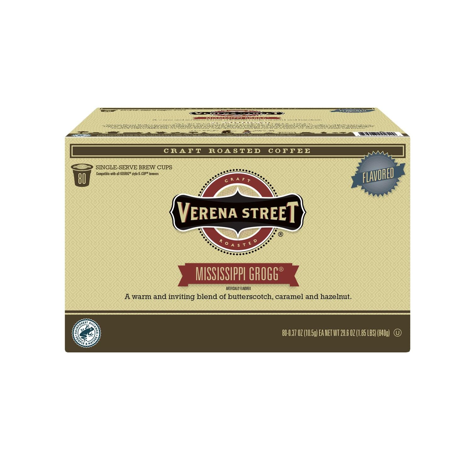 Verena Street single cup pods box, convenient 80-count for quick flavored coffee.