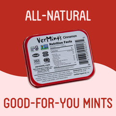 VerMints Cinnamon mints held in hand for a fast breath pick-me-up.