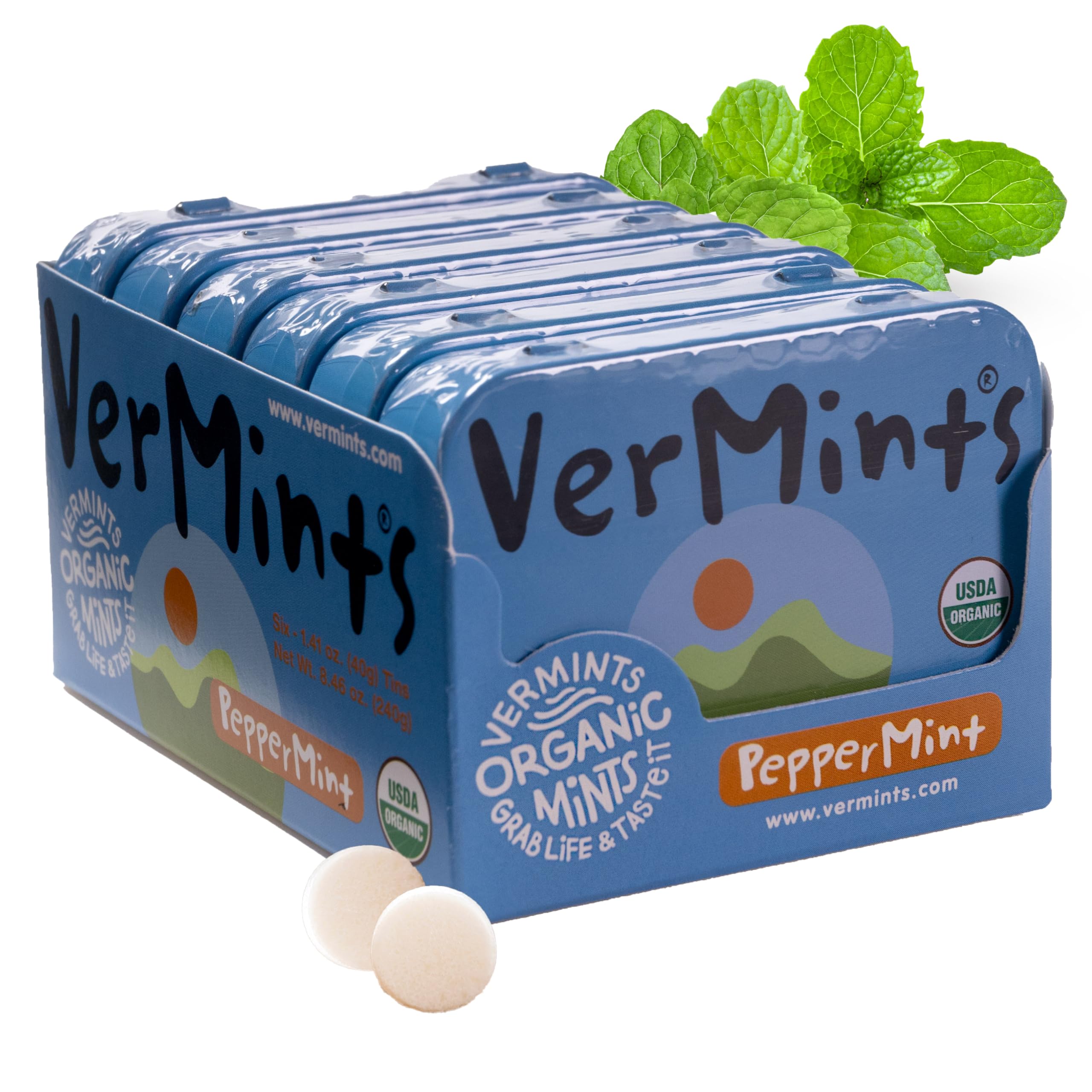 VerMints organic peppermint leaves close-up showing natural freshness.