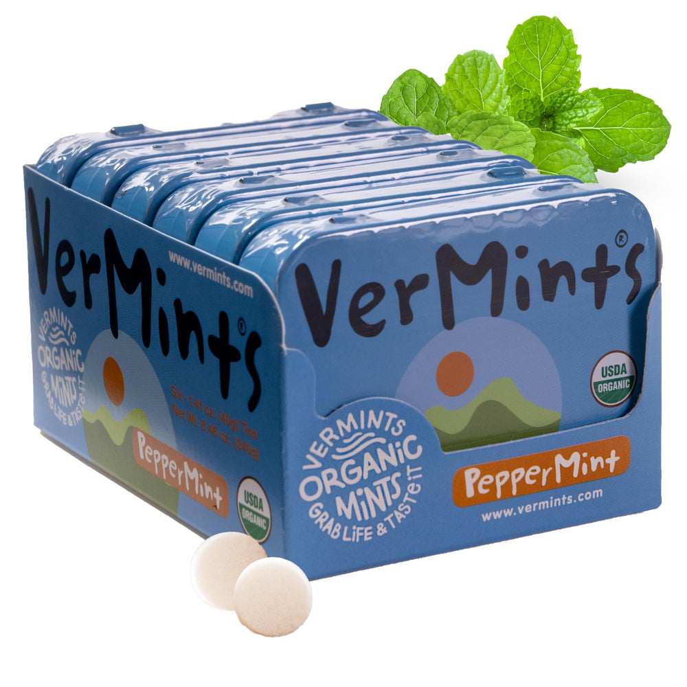 VerMints organic peppermint leaves close-up showing natural freshness.