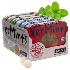 Vermints peppermint breath mints in a compact tin for long-lasting fresh breath.