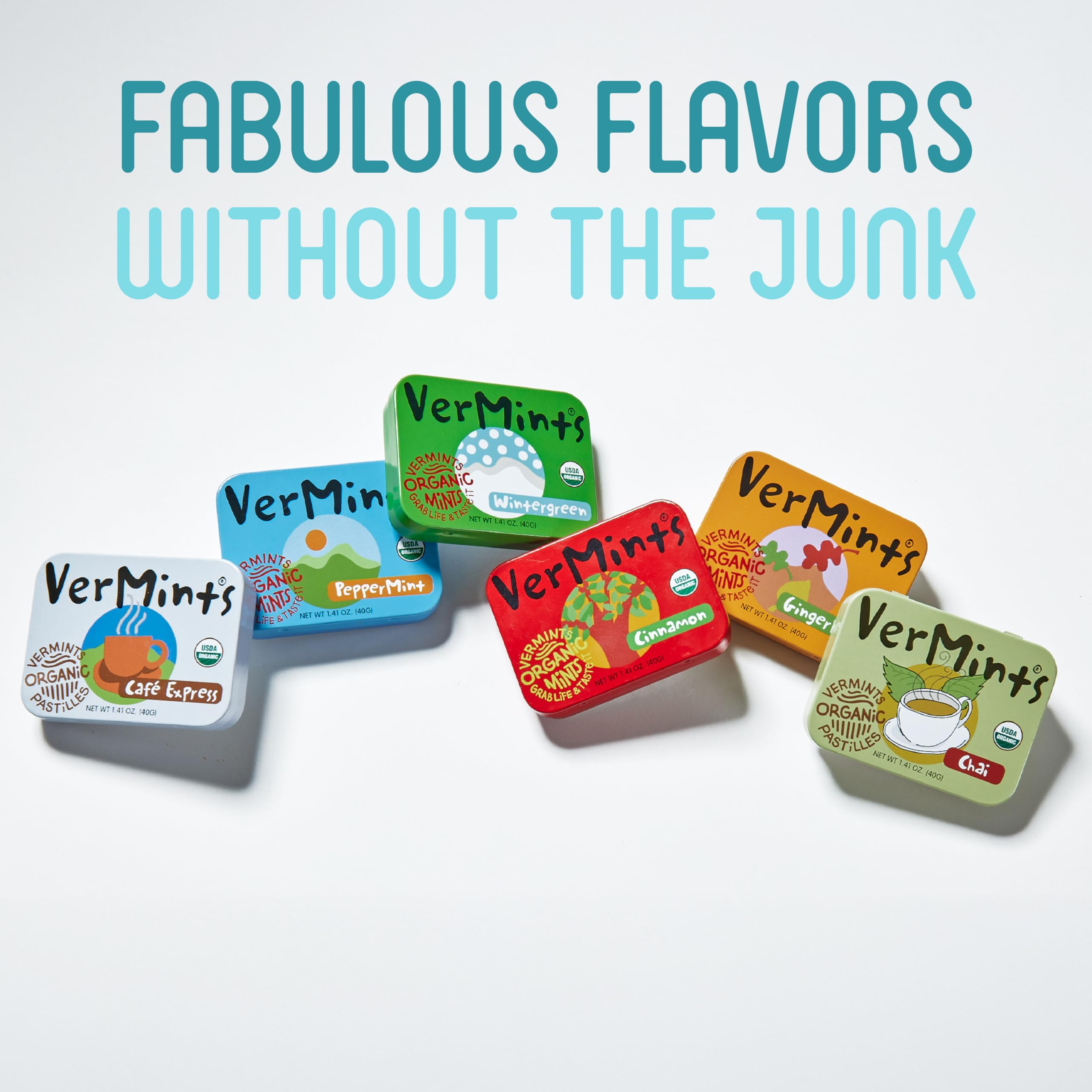Travel-size VerMints tin display for convenient refreshment anywhere.