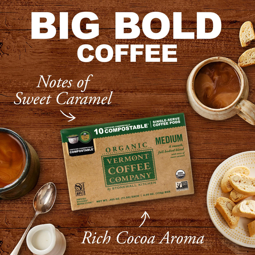 Vermont Coffee Company organic medium roast made in the USA for quick café-quality brew.