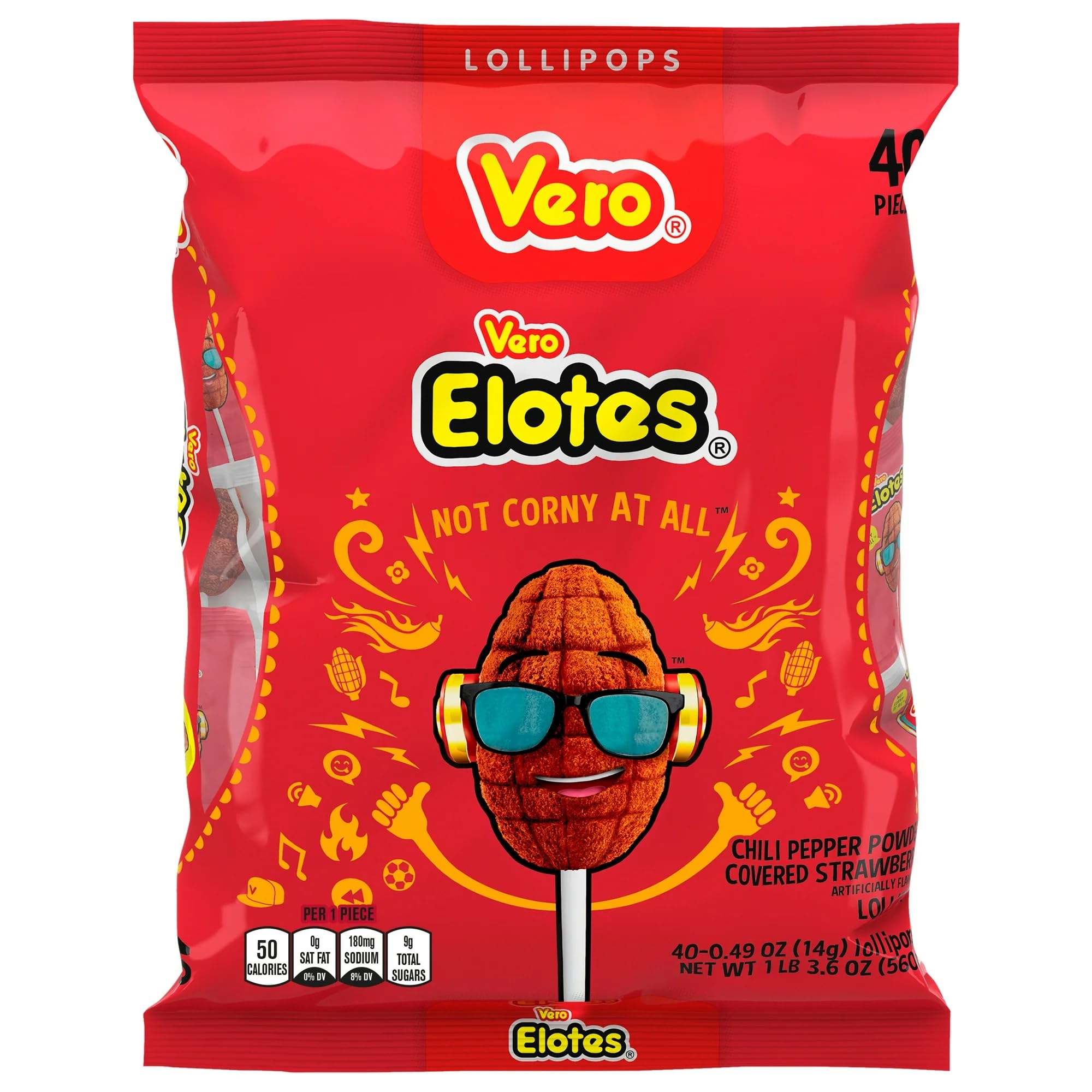 Vero Elotes Paletas strawberry chili corn candy, fun corn-shaped treat for parties.