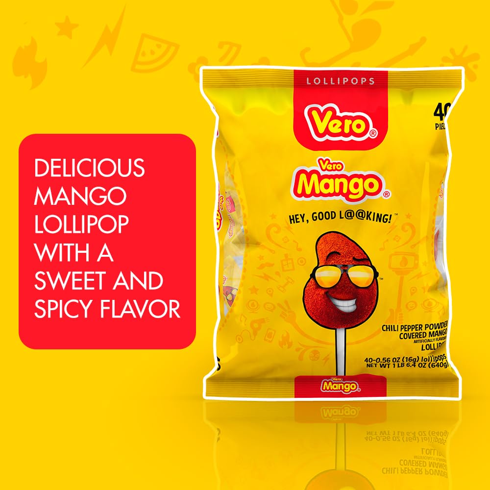 Bag of 40 Vero Mango lollipops ready for sharing.