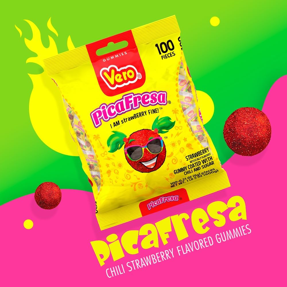 Vero PicaFresa pinata-ready display featuring Mexican candy tradition.
