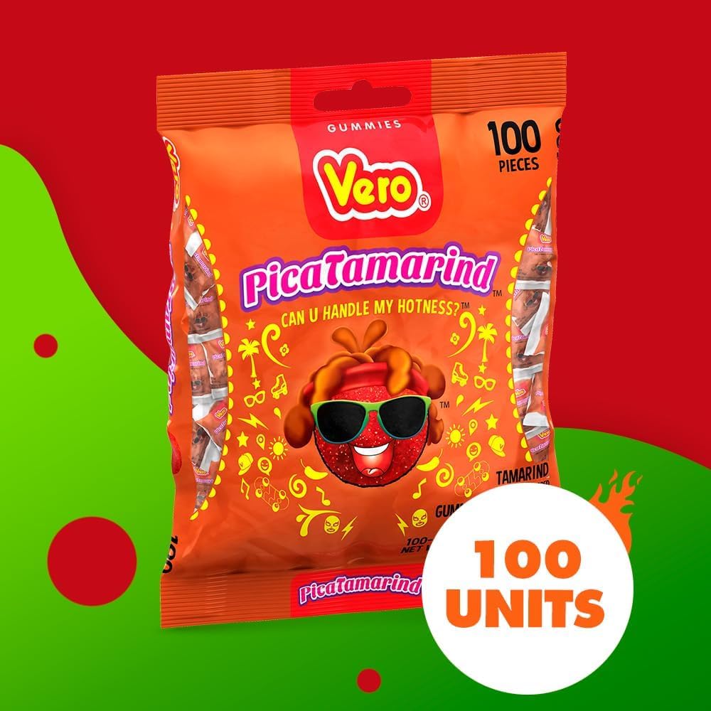 Individually wrapped Vero PicaTamarind gummies for convenient snacking.