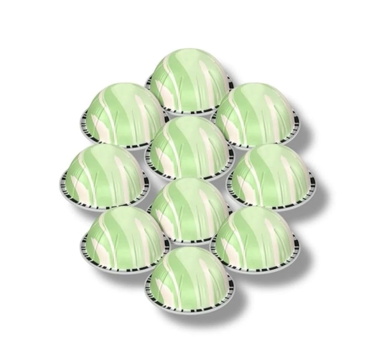 Glass showing Vertuo pistachio-vanilla pods brewing over ice for a refreshing drink.