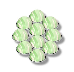 Glass showing Vertuo pistachio-vanilla pods brewing over ice for a refreshing drink.