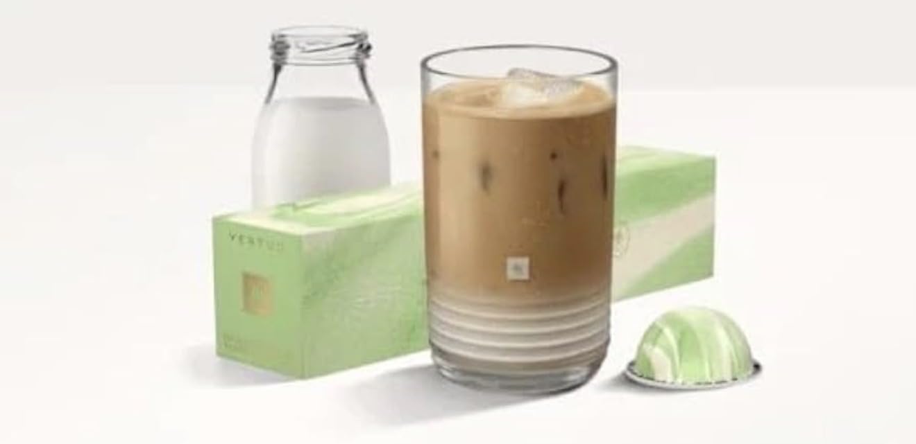Creamy Vertuo pistachio-vanilla iced coffee ready to enjoy on warm days.
