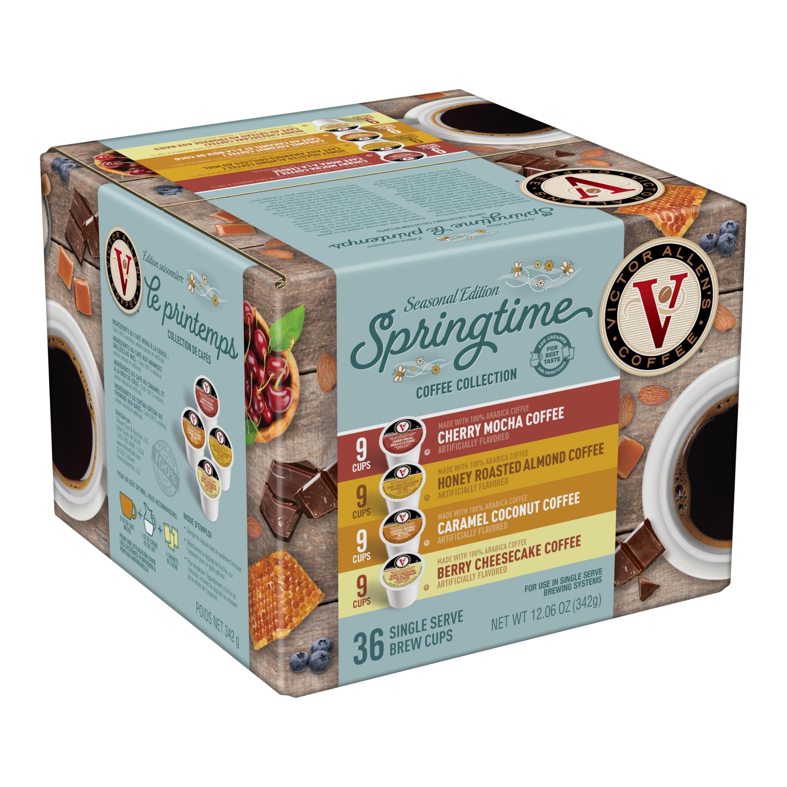 Victor Allen's Springtime Pack box of 36 pods for Keurig brewers, convenient for quick mornings