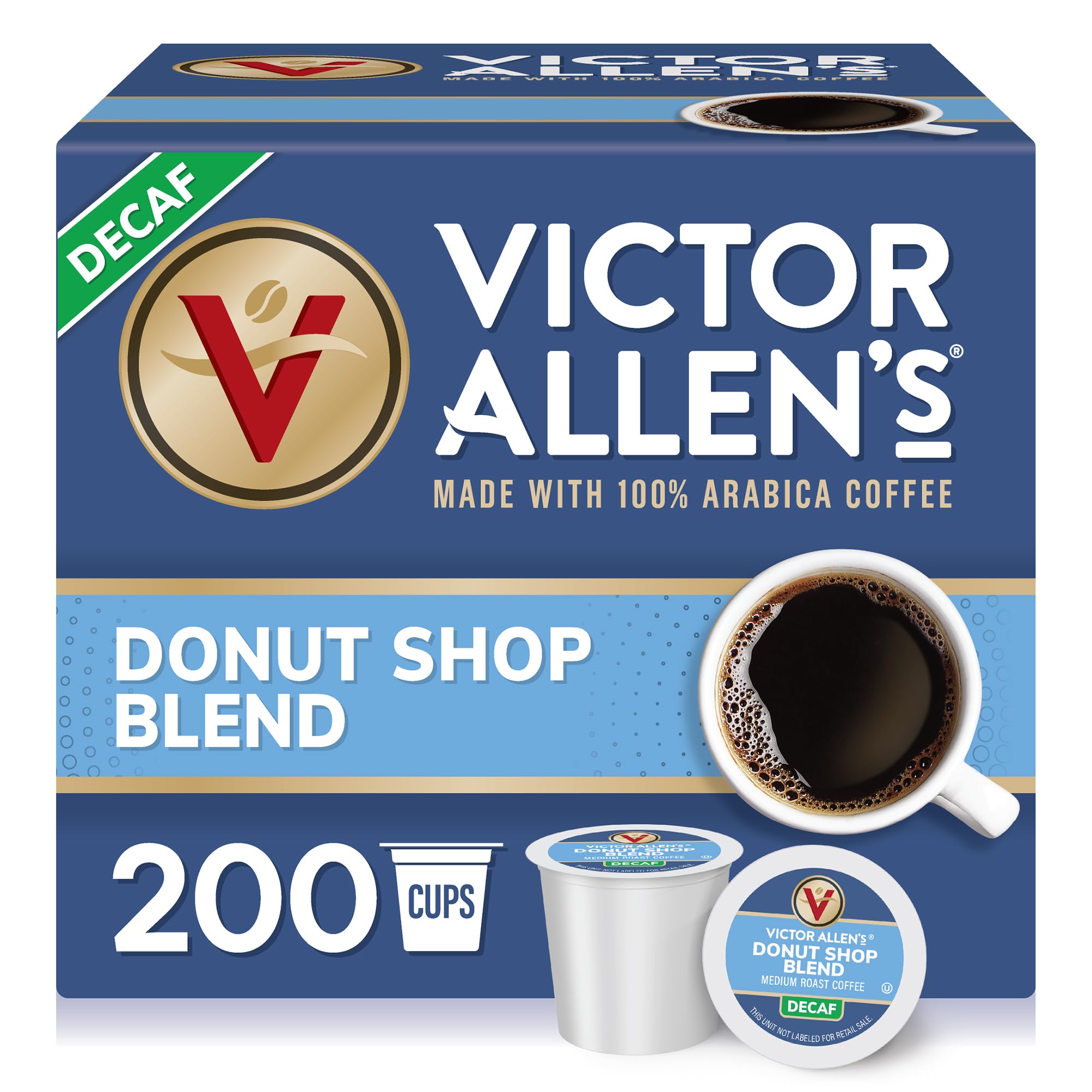 Victor Allen's Decaf Donut Shop Blend box of 200 pods for quick, consistent mornings.