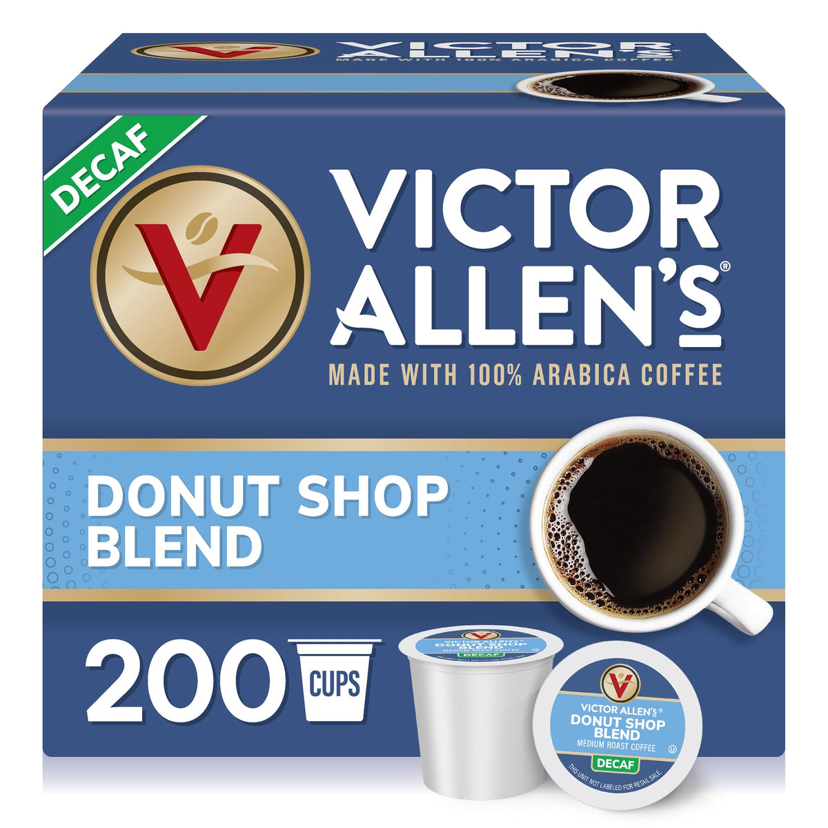 Victor Allen's Decaf Donut Shop Blend box of 200 pods for quick, consistent mornings.