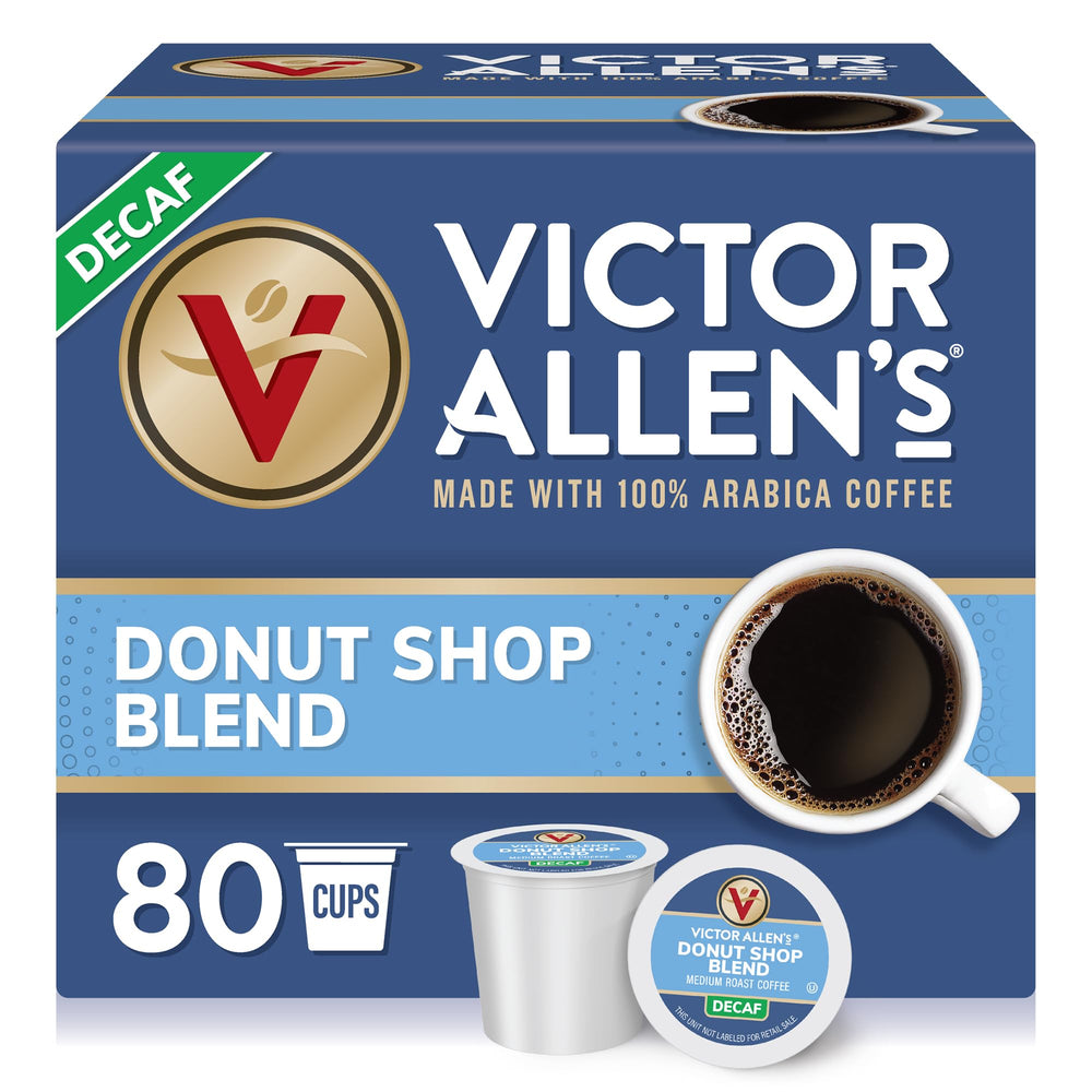Victor Allen's Decaf Donut Shop box of 80 pods for consistent medium roast.