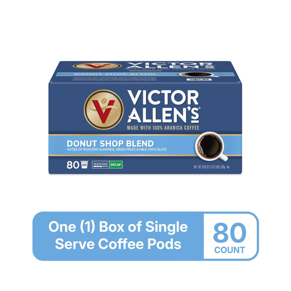 Victor Allen's Decaf Donut Shop pods designed for Keurig brewers.