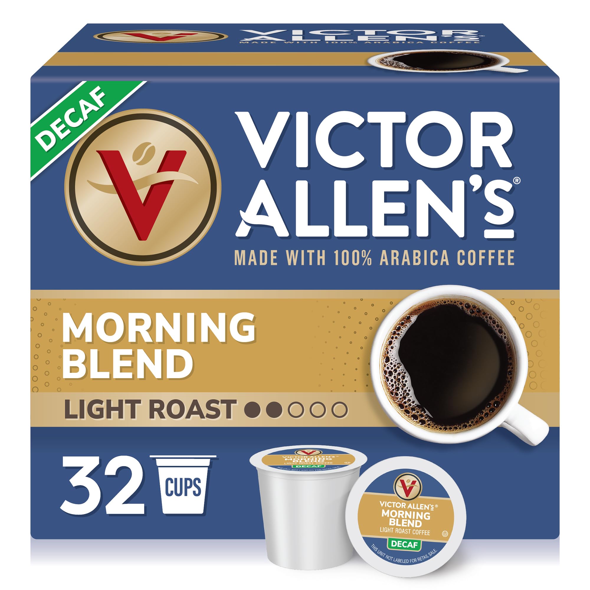 Victor Allen's Decaf Morning Blend box of 32 pods for convenient morning rituals.