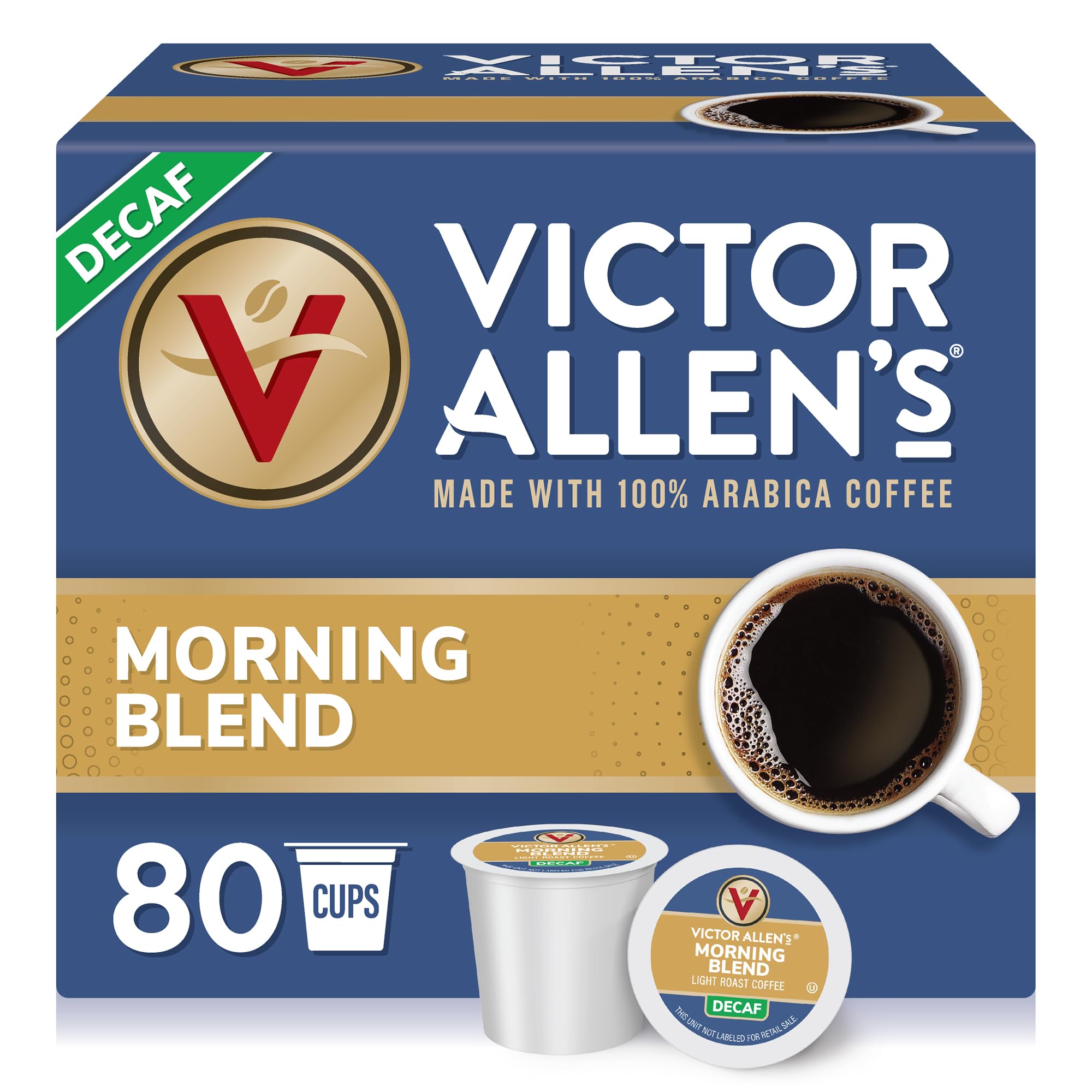 Victor Allen's Decaf Morning Blend box showing balanced light roast ideal for mornings.