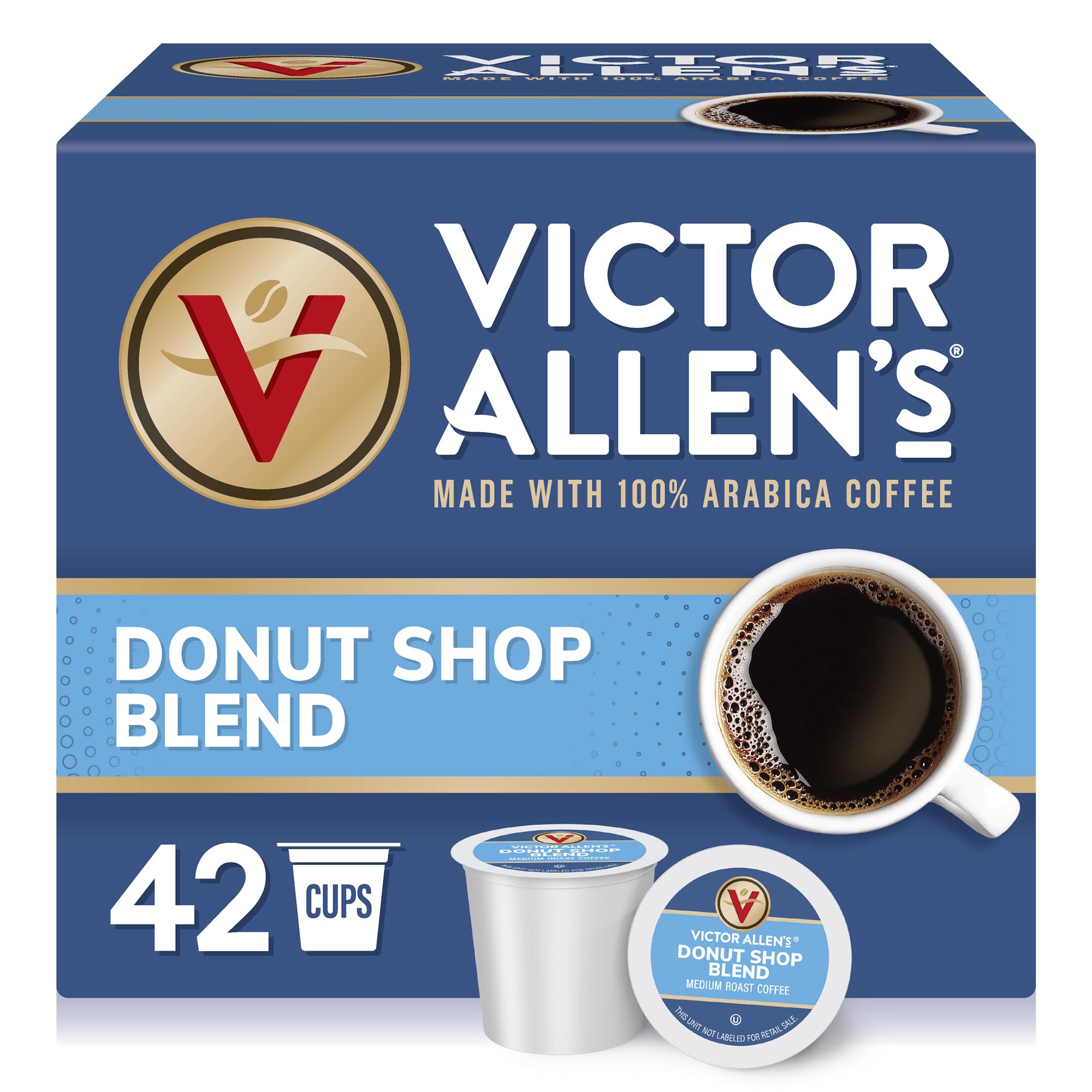 Victor Allen's Donut Shop Blend pods box for quick mornings.