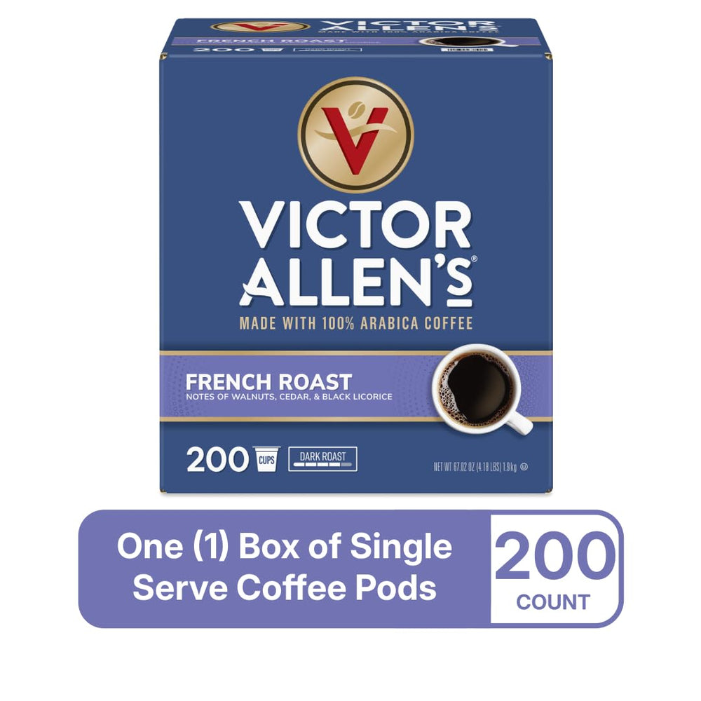 Victor Allen's French Roast packaging outside carton highlighting gluten-free and kosher status