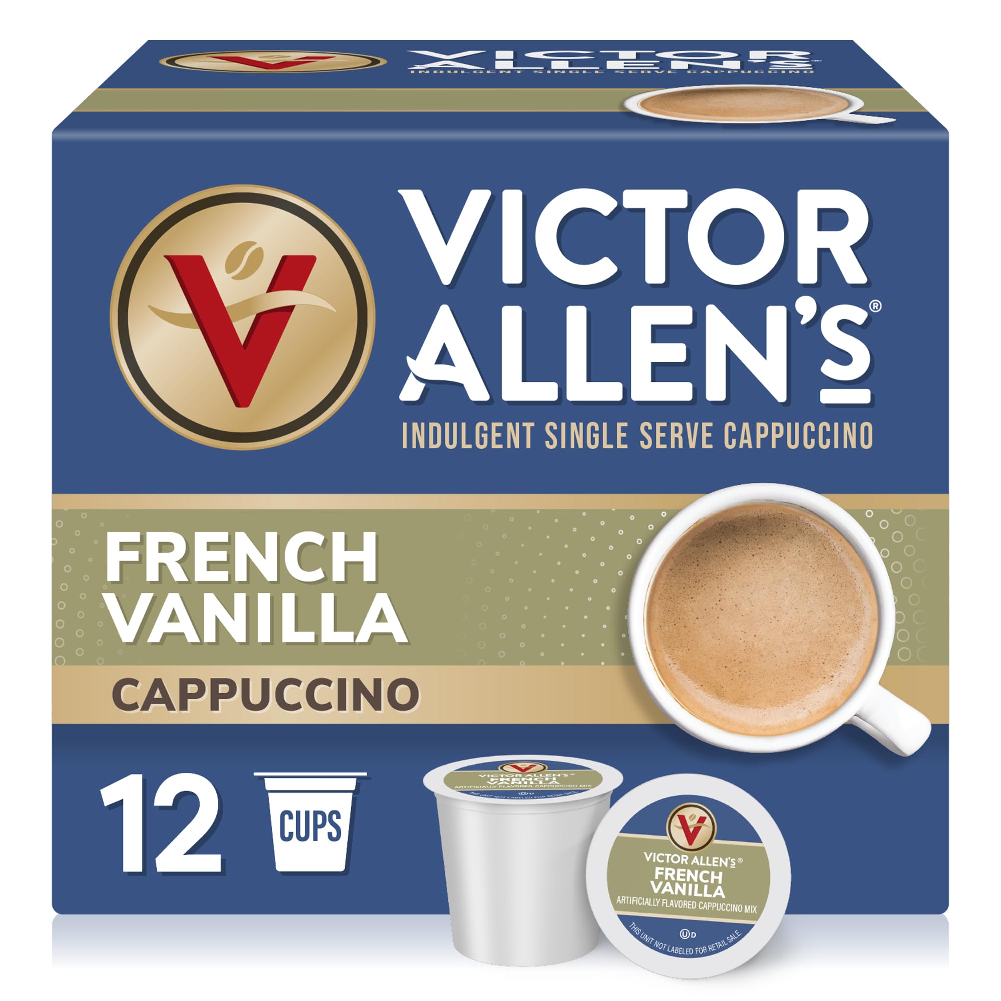 Victor Allen's French Vanilla Cappuccino box on counter for quick mornings.