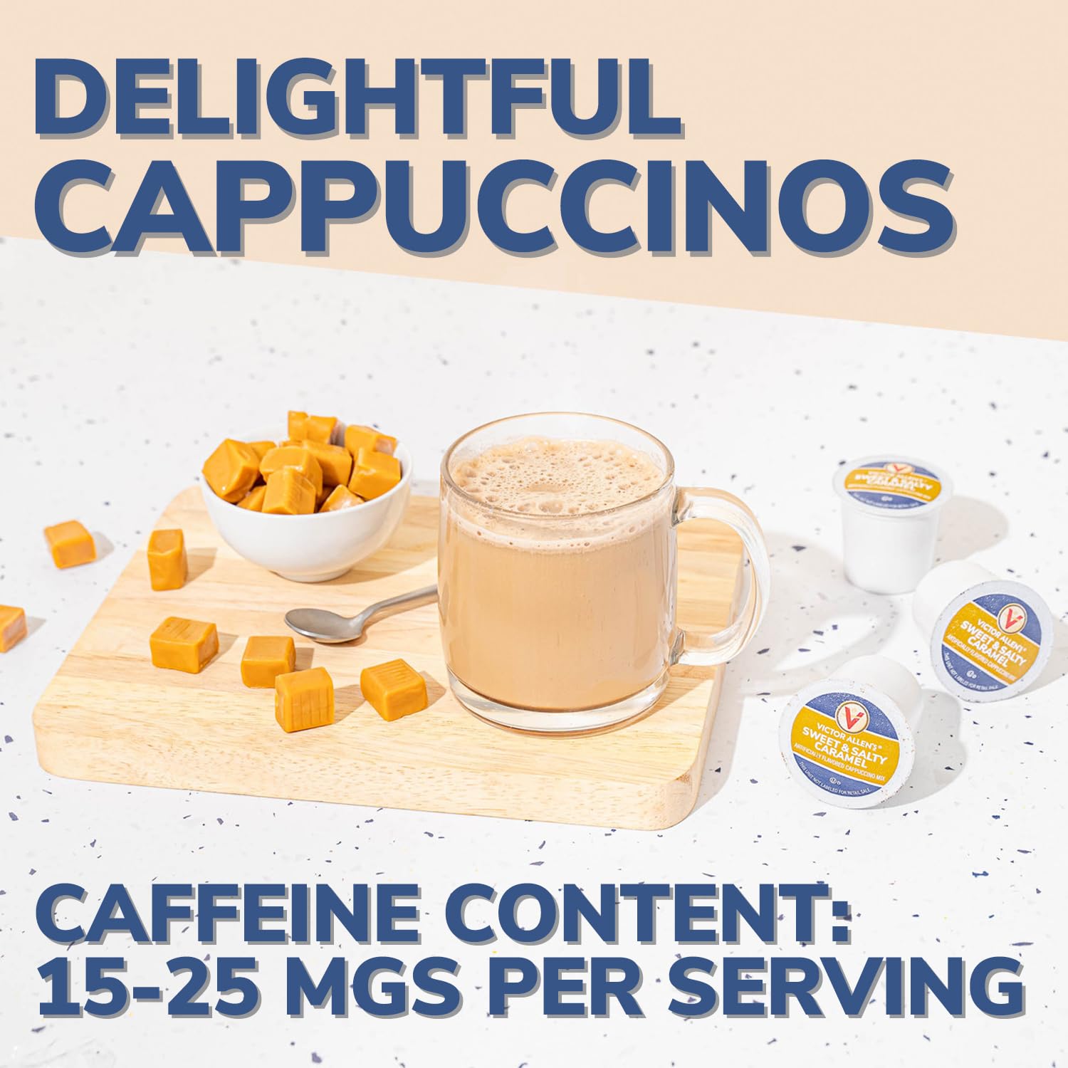 Keurig brewer ready with Victor Allen's French Vanilla Cappuccino pod.