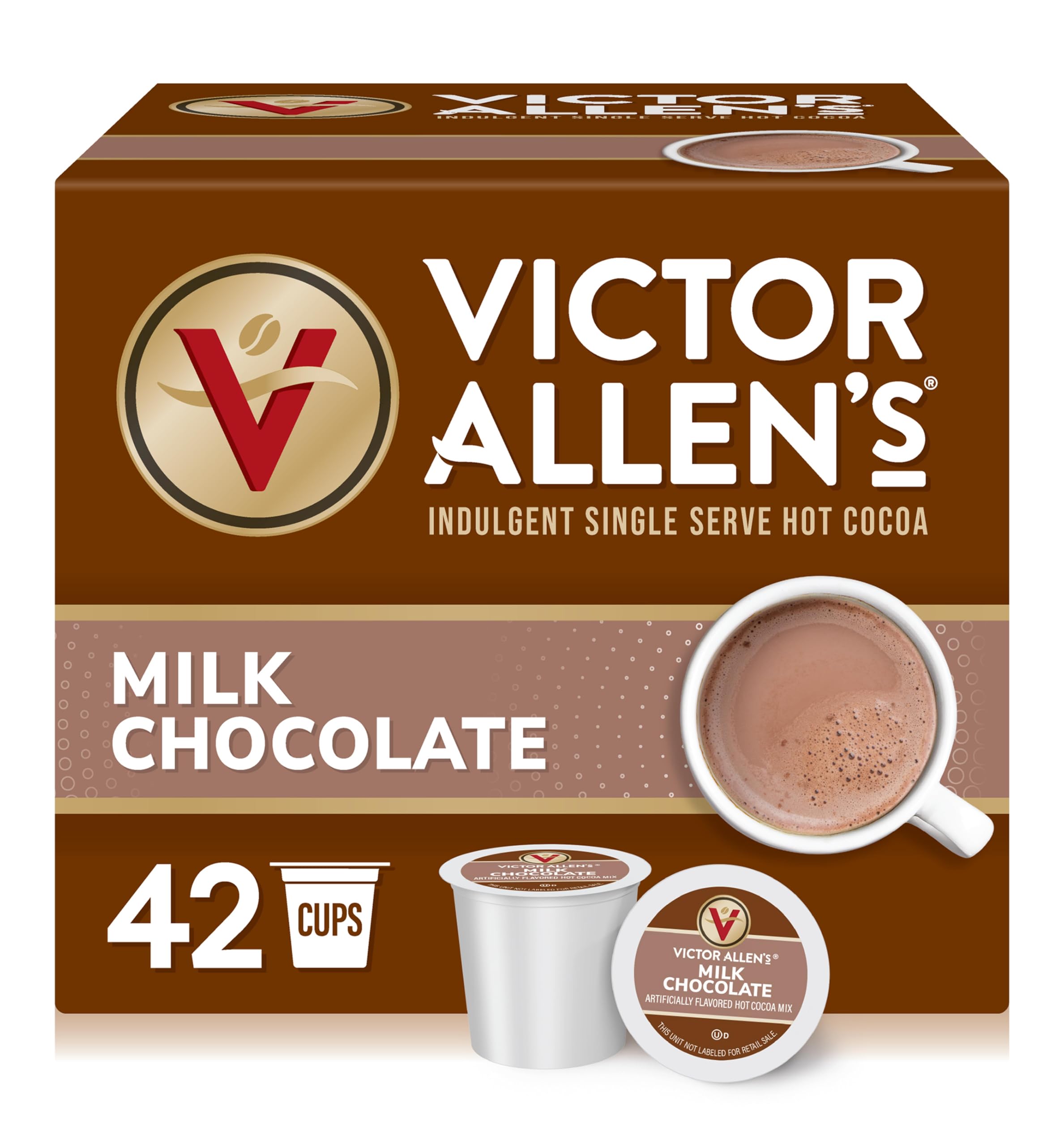 Victor Allen's Milk Chocolate Hot Cocoa box of 42 pods for Keurig brewers, ready-to-brew comfort