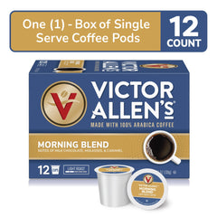 Victor Allen's Morning Blend pod closeup highlighting smooth, mild aroma.