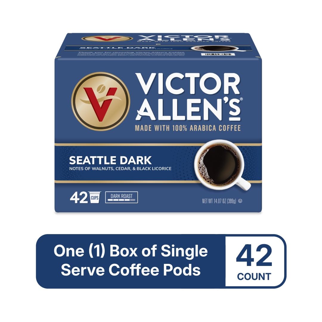 Victor Allen's Seattle Dark label highlighting deep roast and bold aroma.
