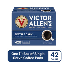 Victor Allen's Seattle Dark label highlighting deep roast and bold aroma.