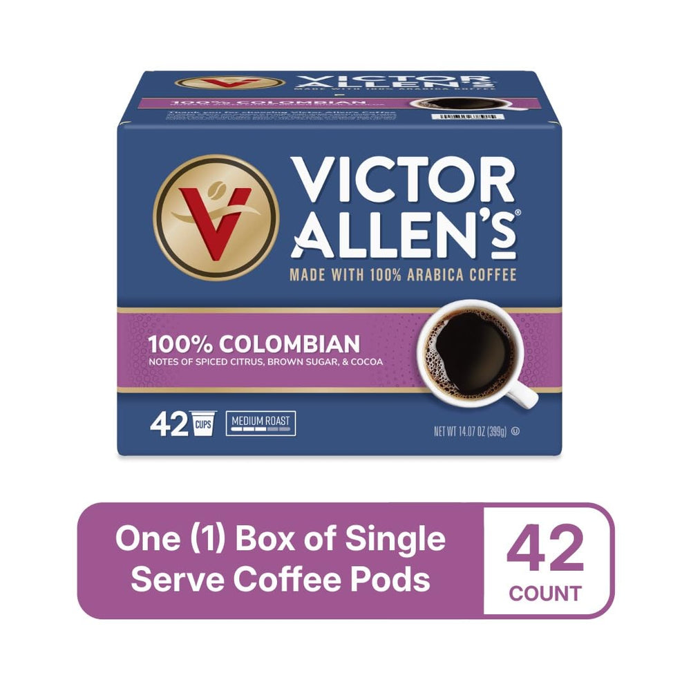 Victor Allen's single-serve pods ready for Keurig brewing in a morning routine.