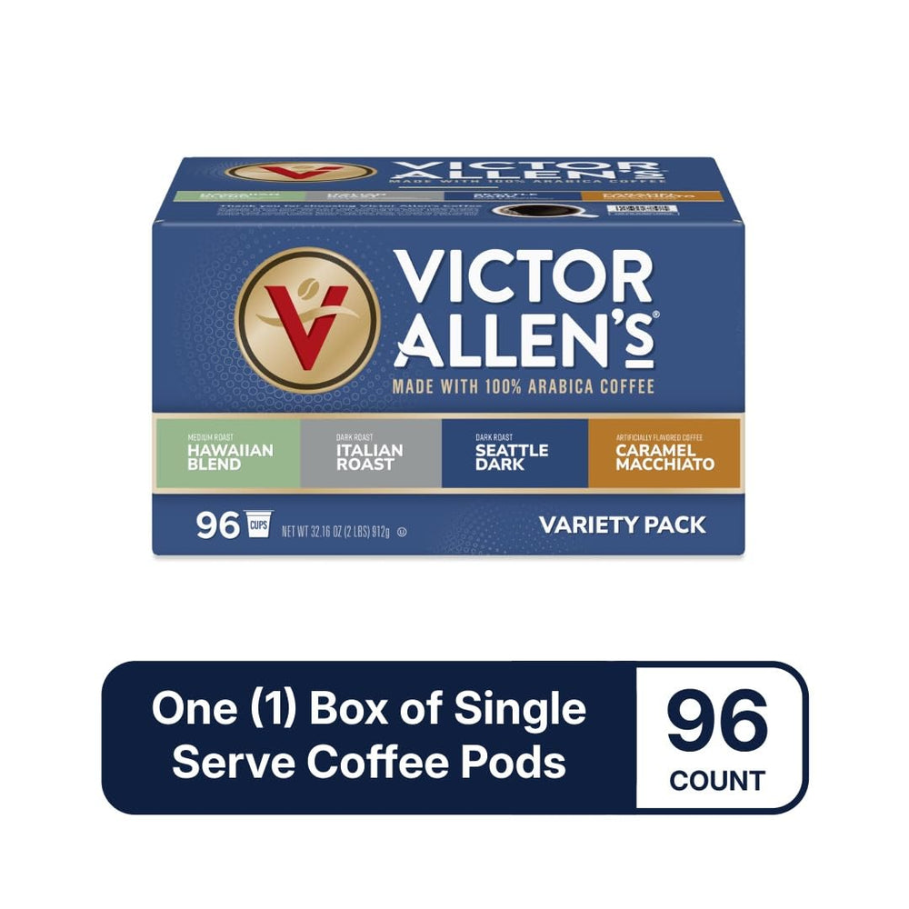 Victor Allen's Italian Roast pod with bold, rich profile on dark backdrop.