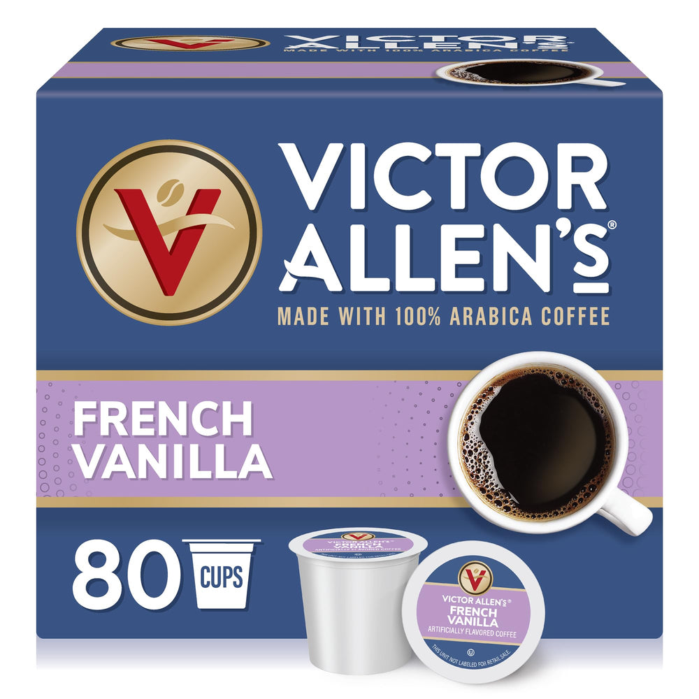 Victor Allen's French Vanilla pods box on shelf for convenient daily brew