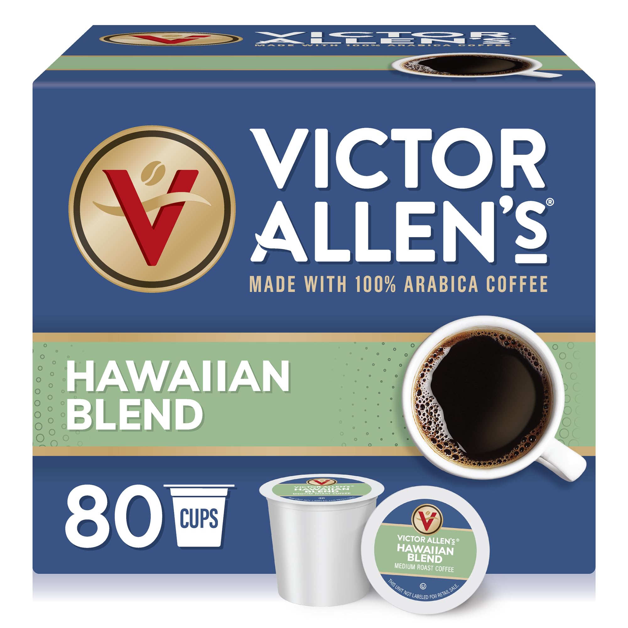 Victor Allen's Hawaiian Blend pods 80-count box for quick, consistent single-serve coffee.