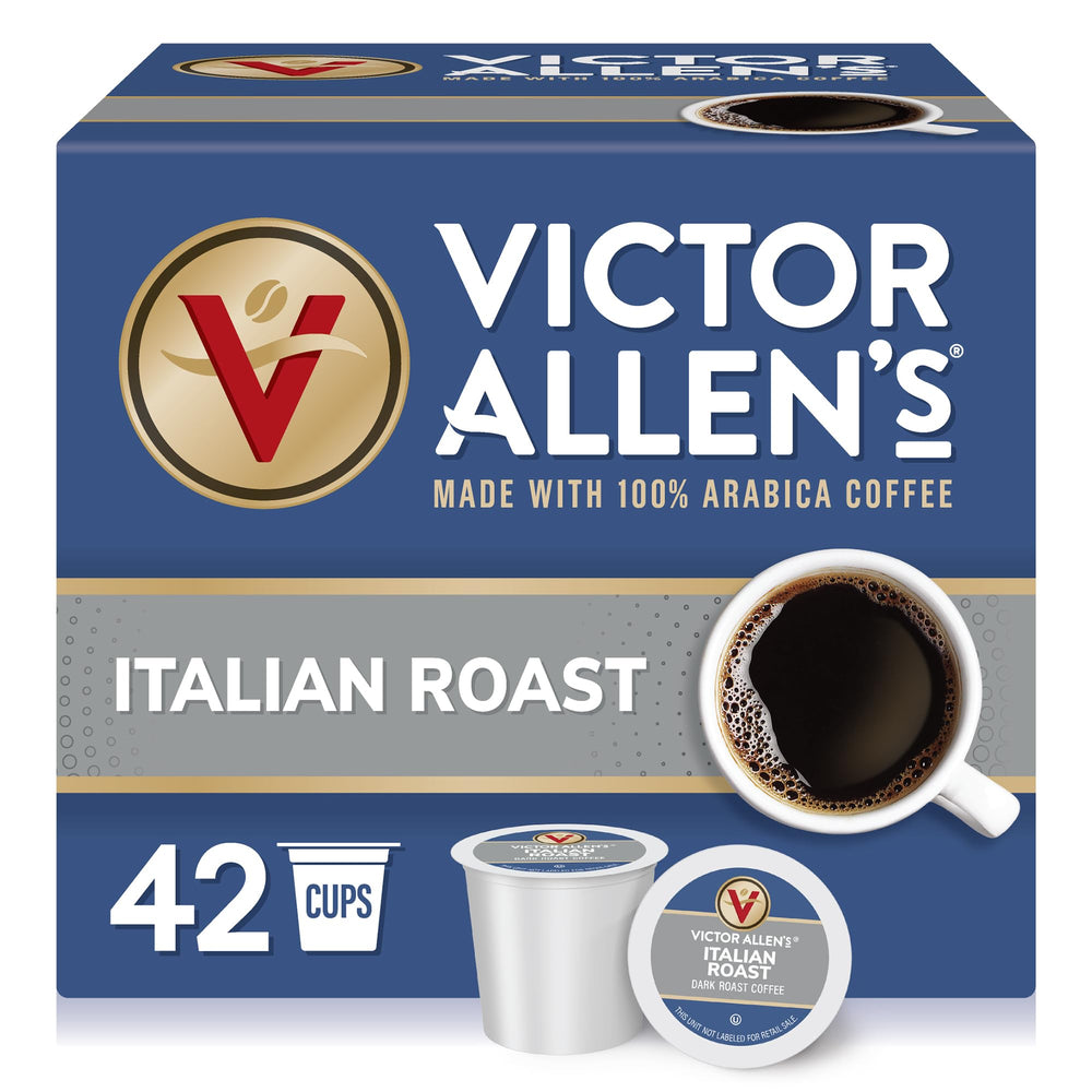 Victor Allen's Italian Roast pods box for Keurig brewers delivers bold convenience.