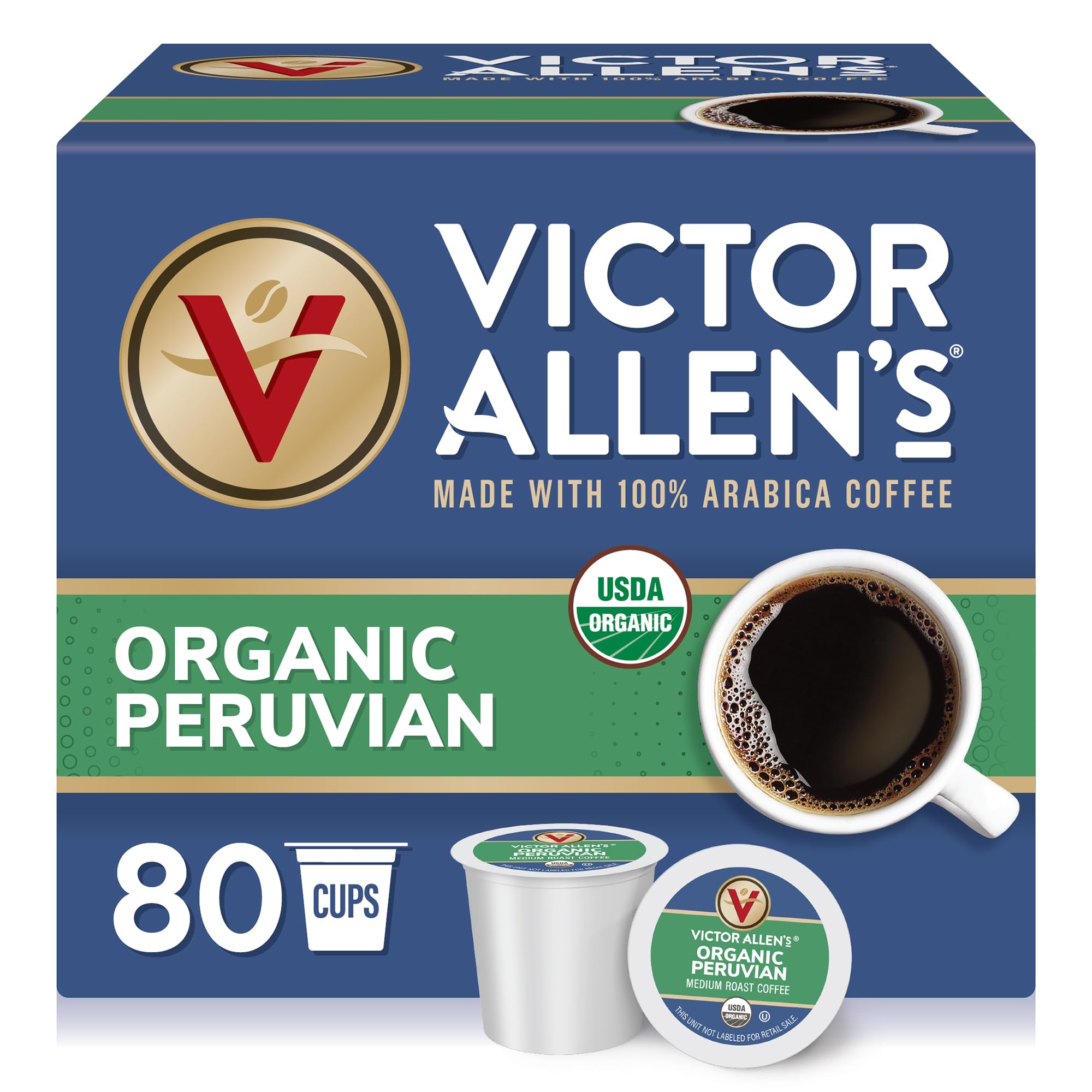 Victor Allen's Organic Peruvian box highlights premium single-serve coffee for daily use.