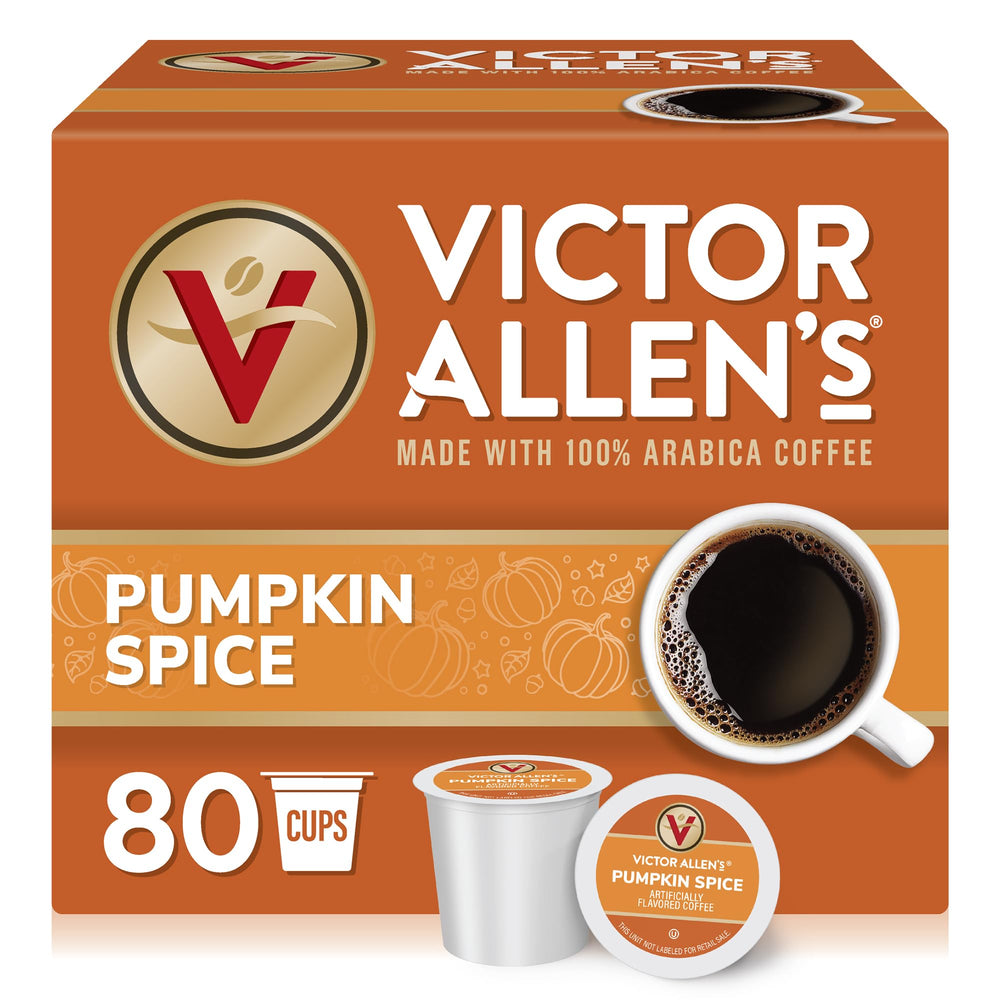 Victor Allen's Pumpkin Spice pod box showcases seasonal flavor for cozy mornings.