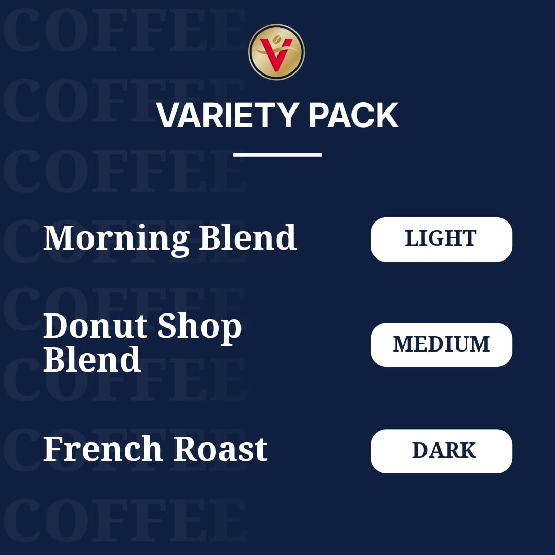 Victor Allen's Donut Shop Blend box close-up highlighting balanced medium roast